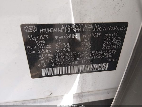 2019 HYUNDAI SANTA FE ULTIMATE 2.0T — I9