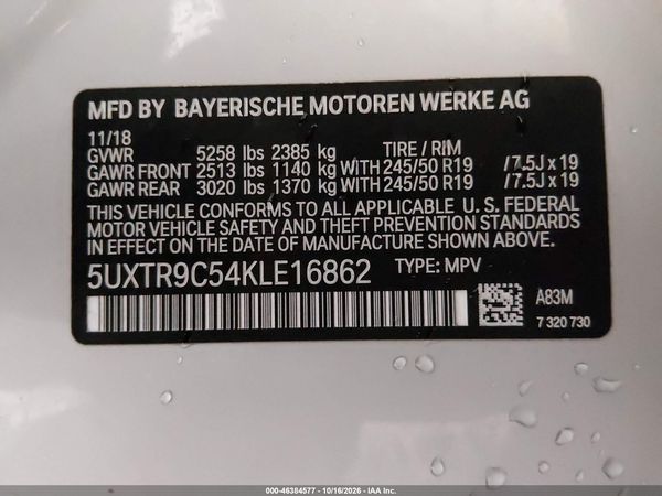 2019 BMW X3 XDRIVE30I — I9