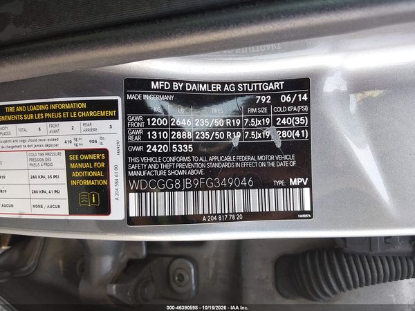 2015 MERCEDES-BENZ GLK 350 4MATIC — I9