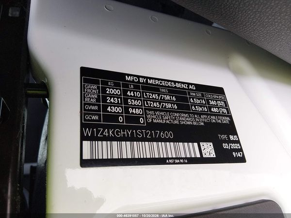 2025 MERCEDES-BENZ SPRINTER 2500 HIGH ROOF 4-CYL DIESEL — I9