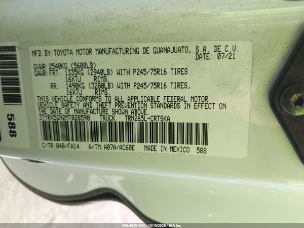 2021 TOYOTA TACOMA SR — I9