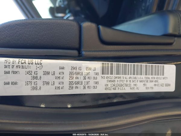 2017 JEEP GRAND CHEROKEE LAREDO 4X2 — I9