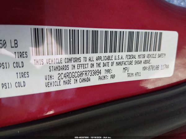 2015 DODGE GRAND CARAVAN SXT — I9