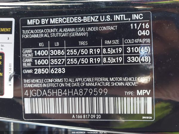 2017 MERCEDES-BENZ GLE 350 4MATIC — I9