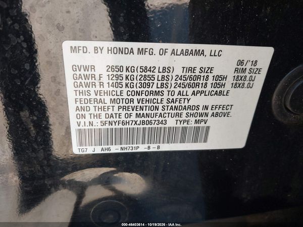 2018 HONDA PILOT EX-L — I9