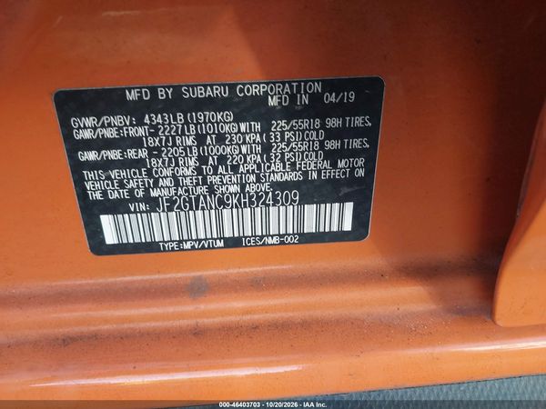 2019 SUBARU CROSSTREK 2.0I LIMITED — I9