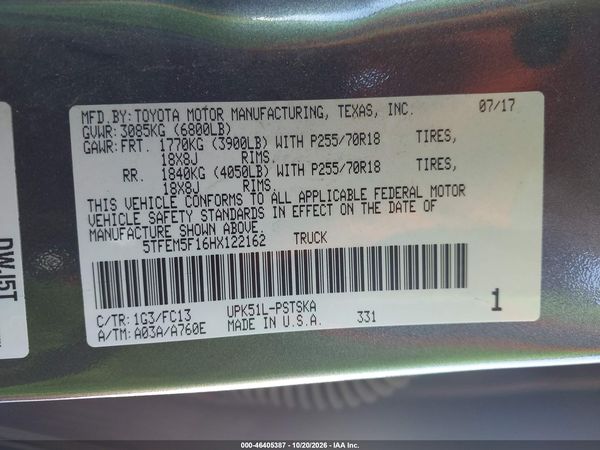 2017 TOYOTA TUNDRA SR5 4.6L V8 — I9