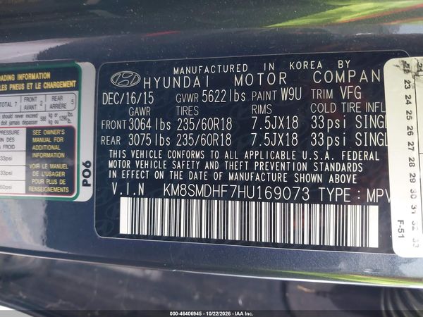 2017 HYUNDAI SANTA FE SE — I9