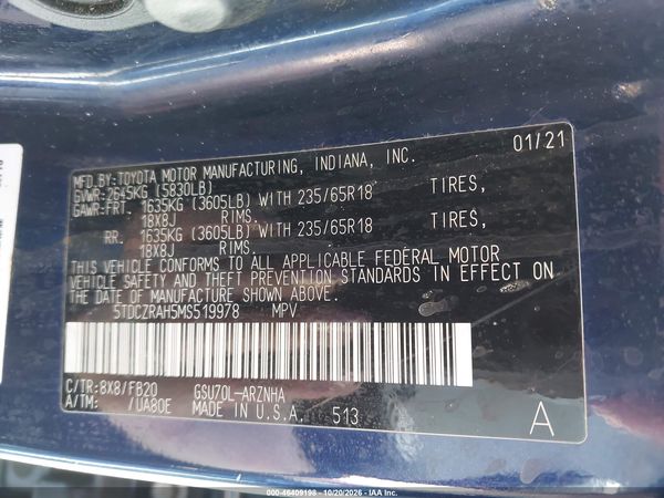 2021 TOYOTA HIGHLANDER L — I9