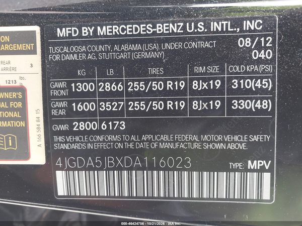 2013 MERCEDES-BENZ ML 350 ML350 — I9