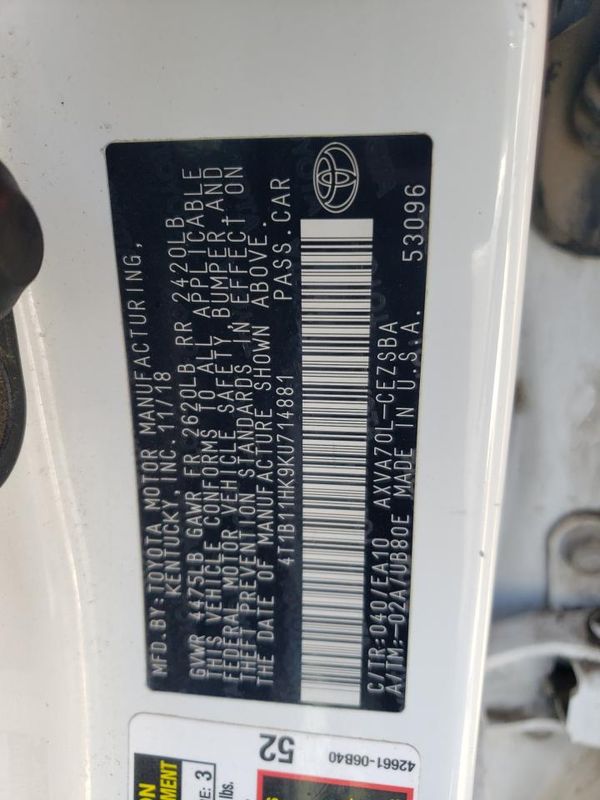 2019 TOYOTA CAMRY L/LE/SE/XLE