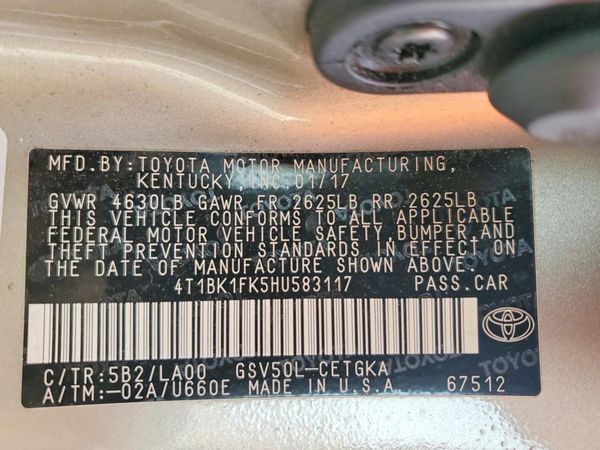 2017 TOYOTA CAMRY XLE/XSE