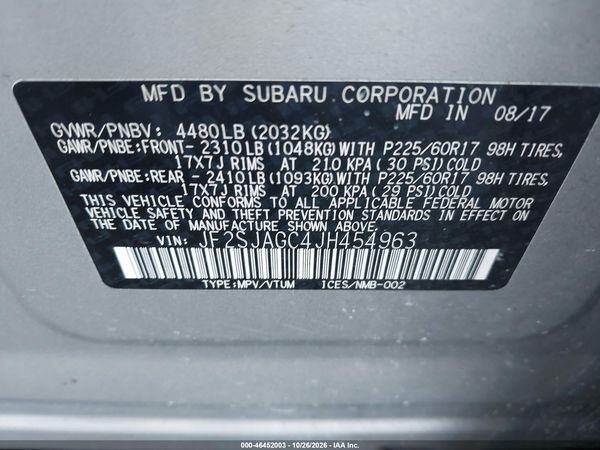 2018 SUBARU FORESTER 2.5I PREMIUM — I9