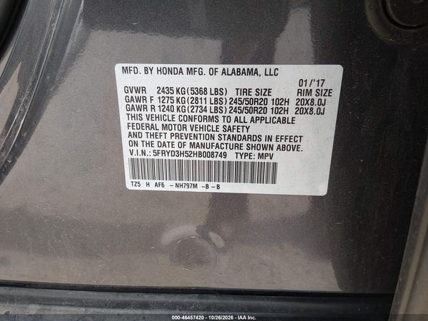 2017 ACURA MDX TECHNOLOGY PACKAGE — I9