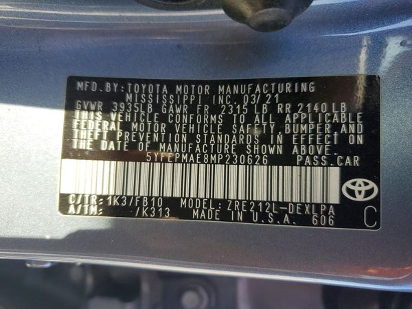 2021 TOYOTA COROLLA