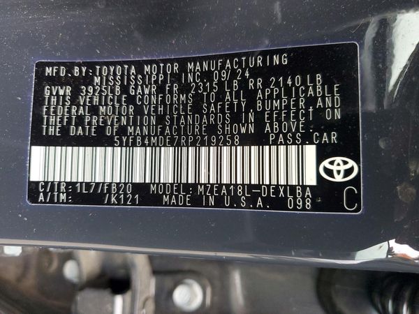 2024 TOYOTA COROLLA — VINS