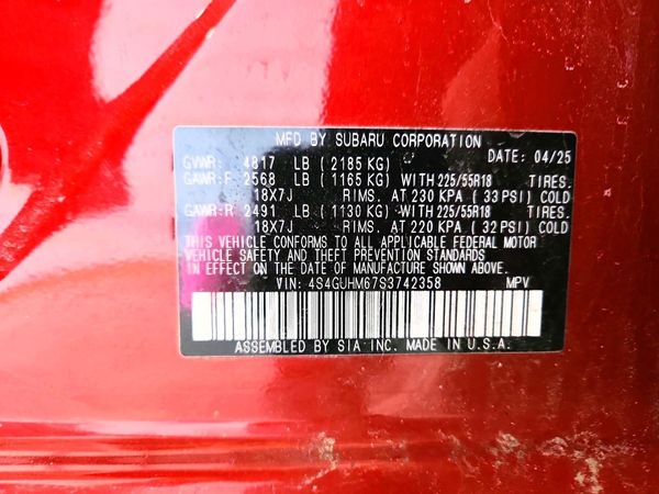 2025 SUBARU CROSSTREK Limited — VINS