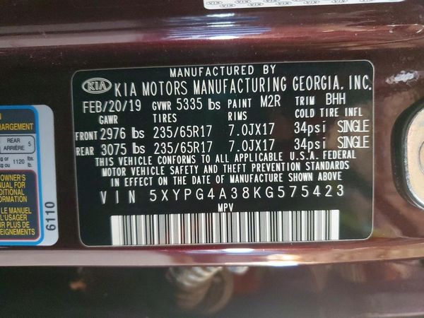 2019 KIA SORENTO L, LX, S