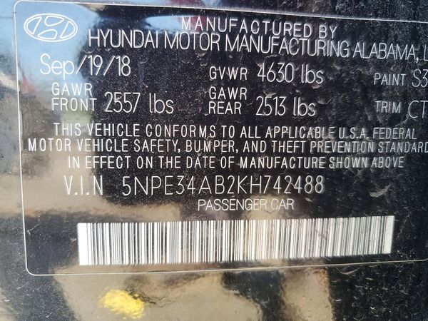 2019 HYUNDAI SONATA