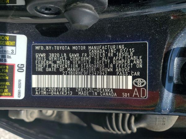 2015 TOYOTA COROLLA L/LE