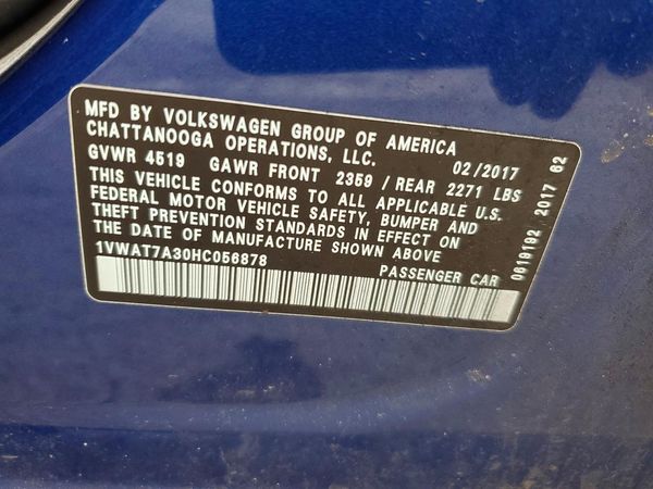 2017 VOLKSWAGEN PASSAT S — VINS
