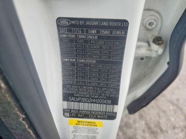 2017 LAND ROVER RNG ROV 4D 4X4 AUTOBIO SE