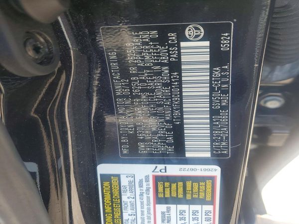 2012 TOYOTA CAMRY — VINS