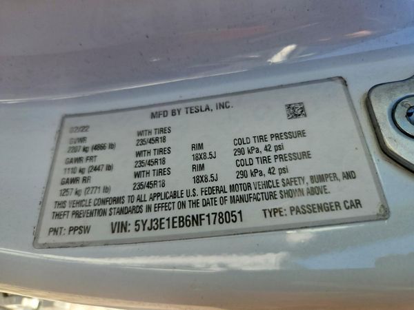 2022 TESLA MODEL 3