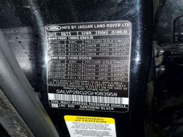 2016 LAND ROVER RANGEROVER SE