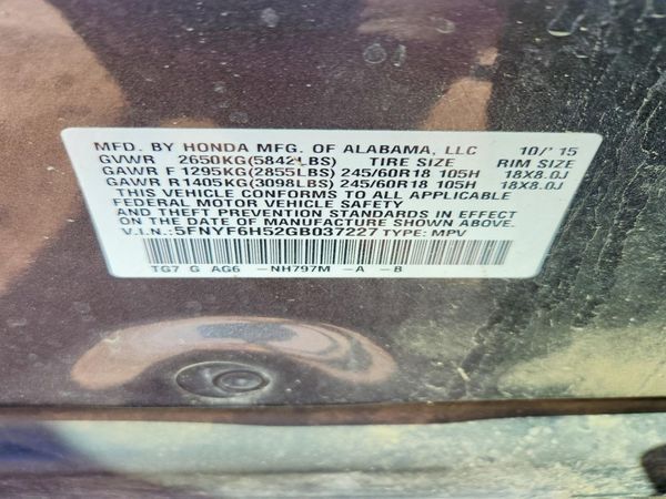 2016 HONDA PILOT EXL