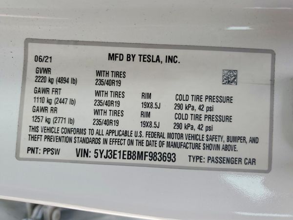 2021 TESLA MODEL 3