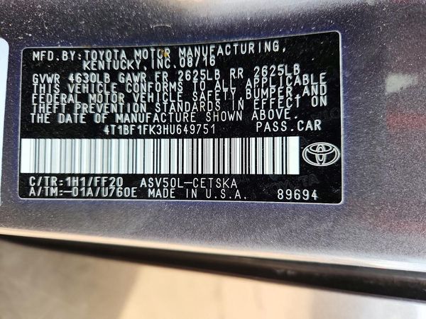 2017 TOYOTA CAMRY LE/SE/XLE/XSE