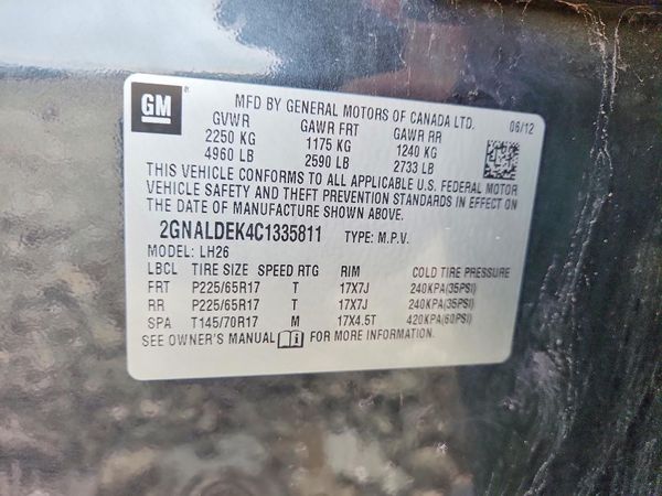 2012 CHEVROLET EQUINOX 1LT