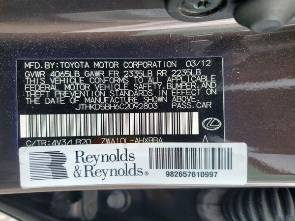 2012 LEXUS CT
