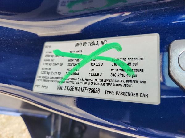 2019 TESLA MODEL 3