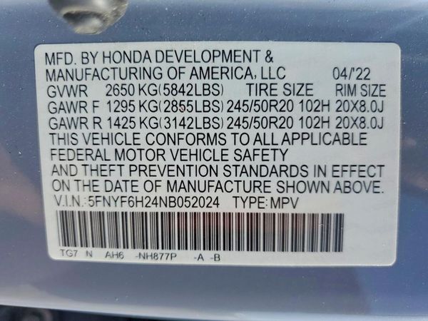2022 HONDA PILOT SE