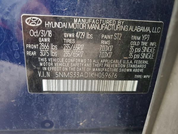 2019 HYUNDAI SANTA FE SEL, SEL Plus