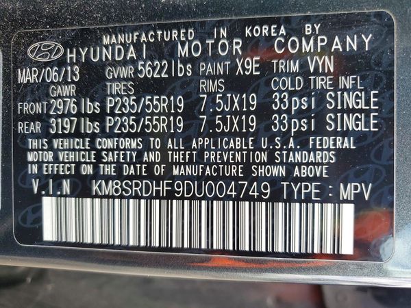 2013 HYUNDAI SANTA FE TOP