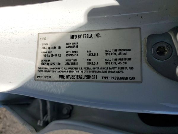 2020 TESLA MDL 3