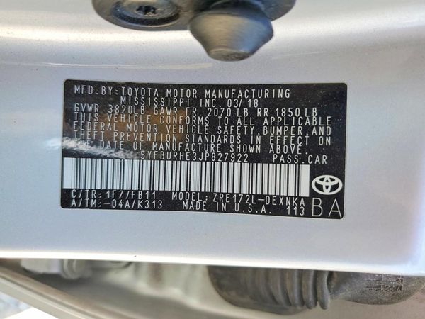 2018 TOYOTA COROLLA L/LE/SE/XLE/XSE