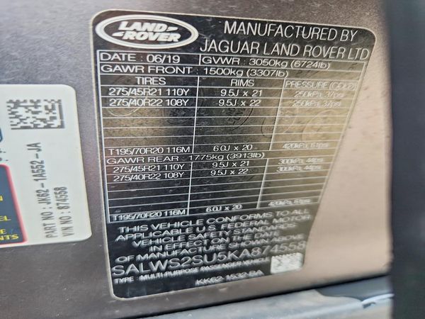 2019 LAND ROVER RANGEROVER HST — VINS