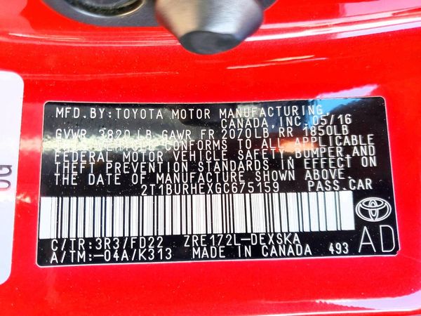 2016 TOYOTA COROLLA