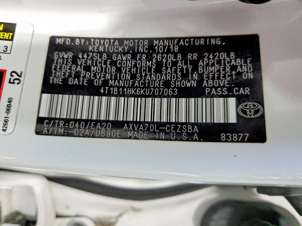 2019 TOYOTA CAMRY L/LE/SE/XLE