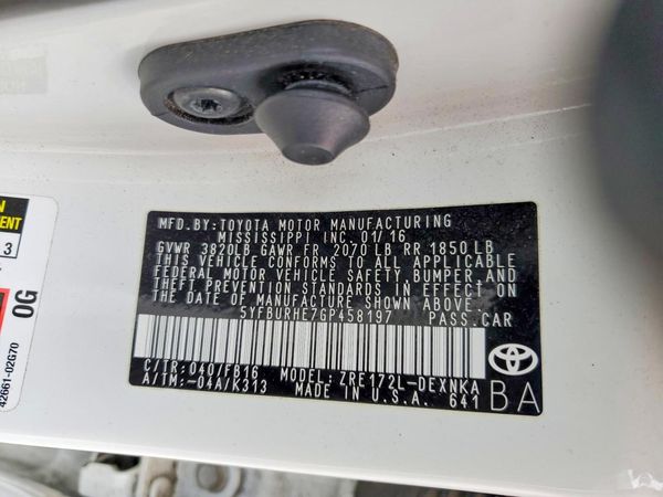 2016 TOYOTA COROLLA L/LE