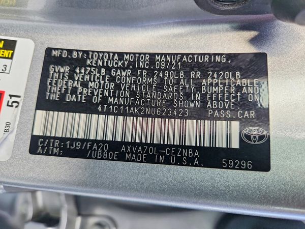 2022 TOYOTA CAMRY LE — VINS