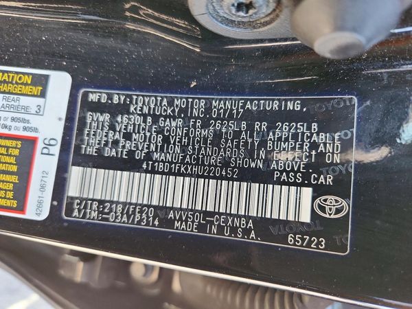 2017 TOYOTA CAMRY SOLA LE/SE/XLE Hybrid — VINS