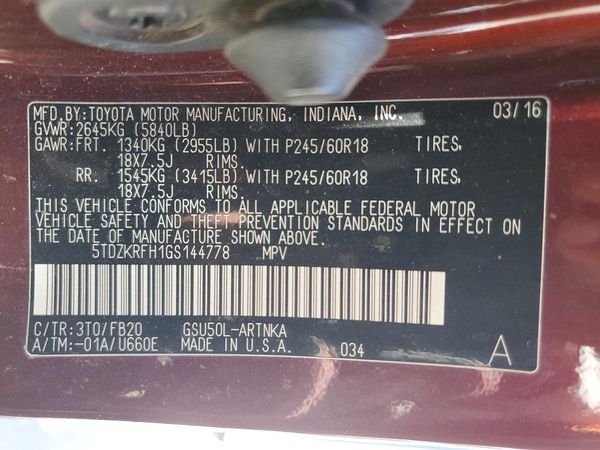 2016 TOYOTA HIGHLANDER Base/Hybrid