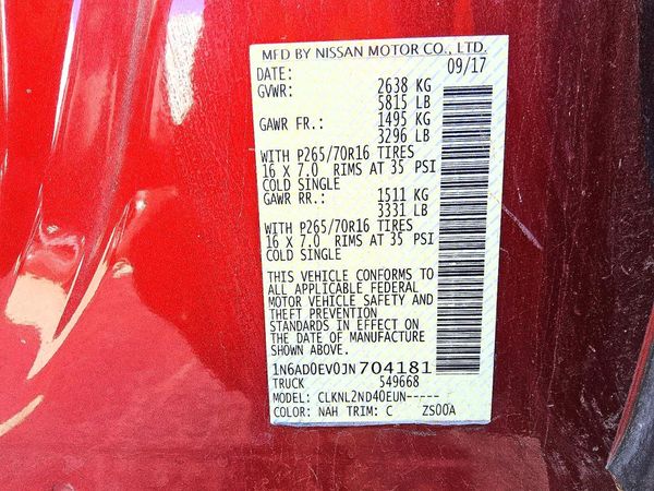 2018 NISSAN FRONTIER — VINS
