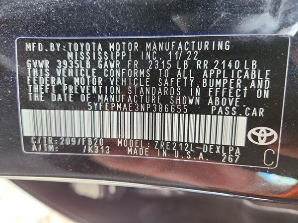 2022 TOYOTA COROLLA LE