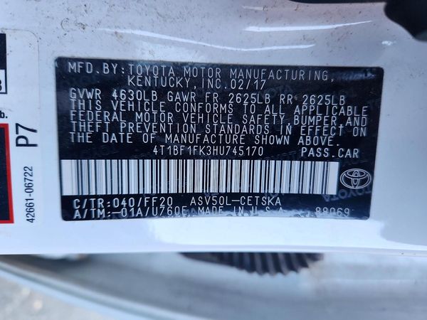 2017 TOYOTA CAMRY LE/SE/XLE/XSE